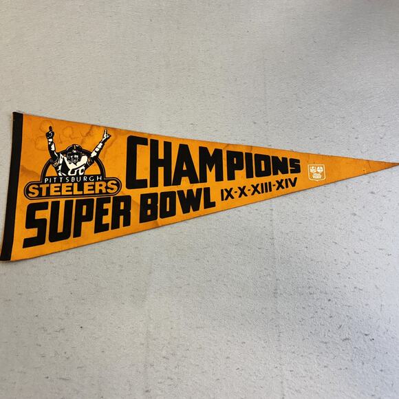 Vtg 1980 Pittsburgh Steelers Champions Pennant Gerry Moon Mullins 72 Autographed - Picture 1 of 8